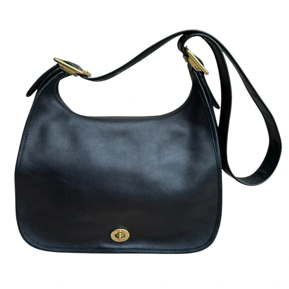 COACH Vintage Legacy Crescent Black Leather Flap Bag